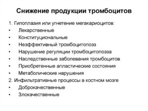 Снижение тромбоцитов