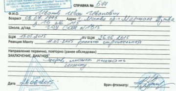 Заключение об отсутствии у ребенка туберкулеза